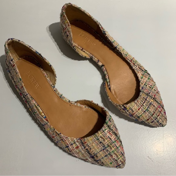 J. Crew Tweet D'Orsay Flats Womens 7.5 Shoes Pointed Toe Slip On Fabric